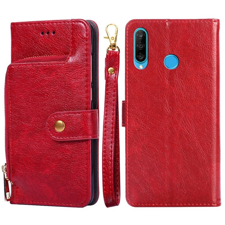 For Huawei P30 lite / nova 4e Zipper Bag PU + TPU Horizontal Flip Leather Case with Holder & Card Slot & Wallet & Lanyard