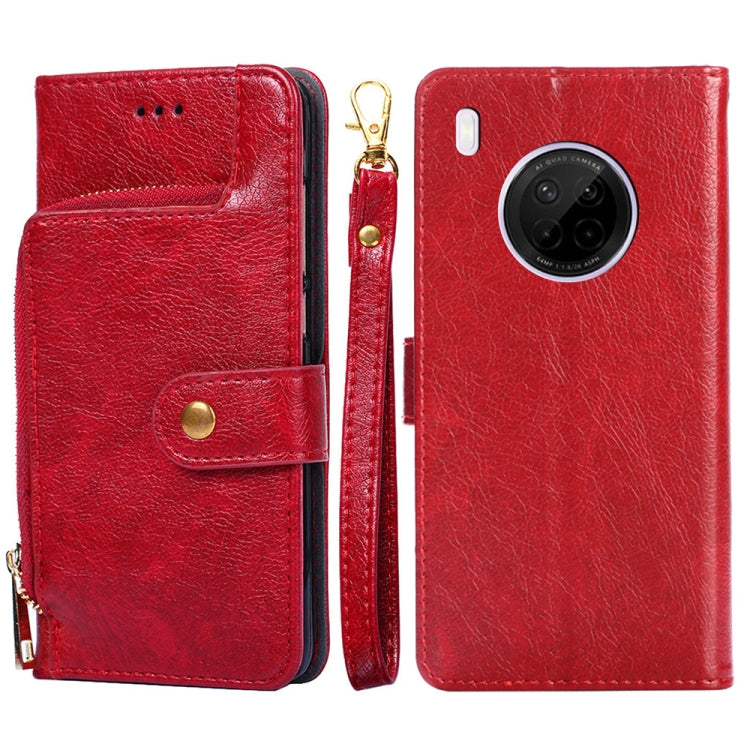 For Huawei Y9a Zipper Bag PU + TPU Horizontal Flip Leather Case with Holder & Card Slot & Wallet & Lanyard