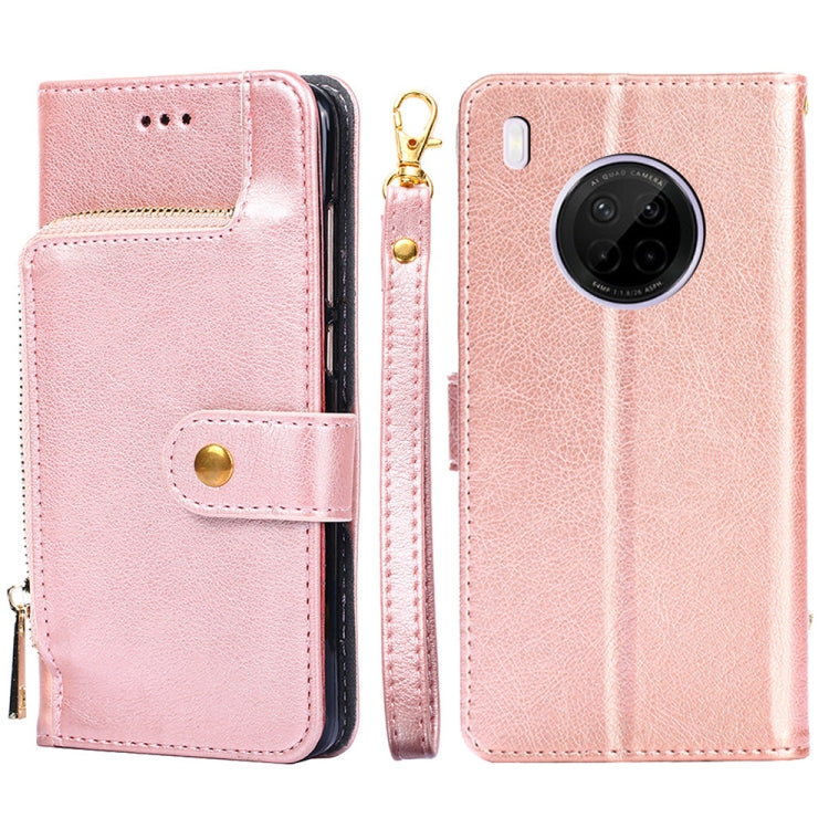 For Huawei Y9a Zipper Bag PU + TPU Horizontal Flip Leather Case with Holder & Card Slot & Wallet & Lanyard
