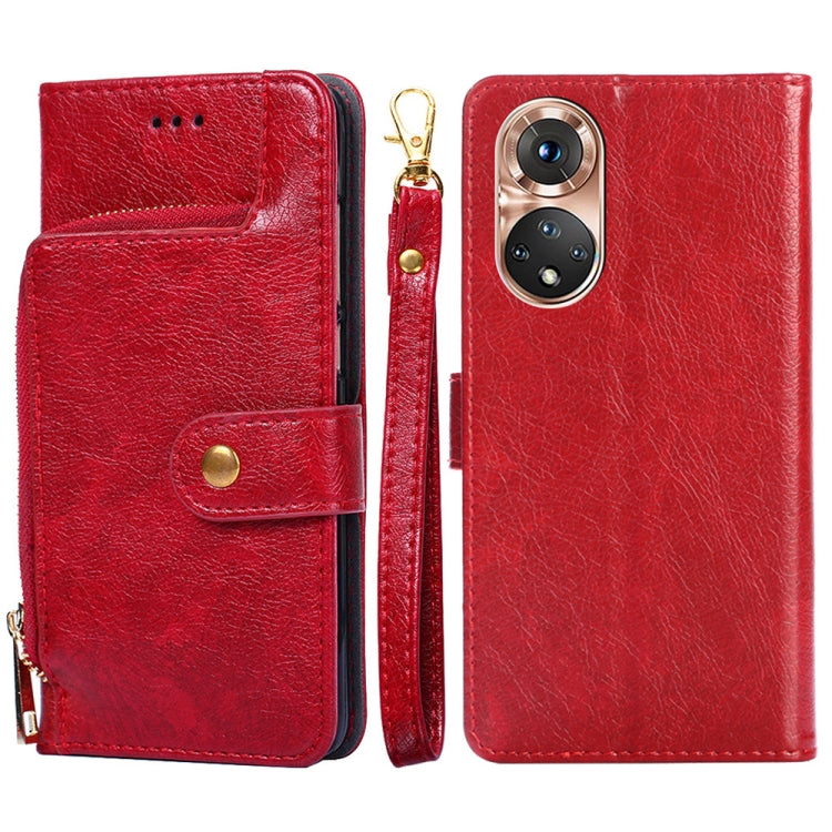 For Honor 50 Zipper Bag PU + TPU Horizontal Flip Leather Case with Holder & Card Slot & Wallet & Lanyard