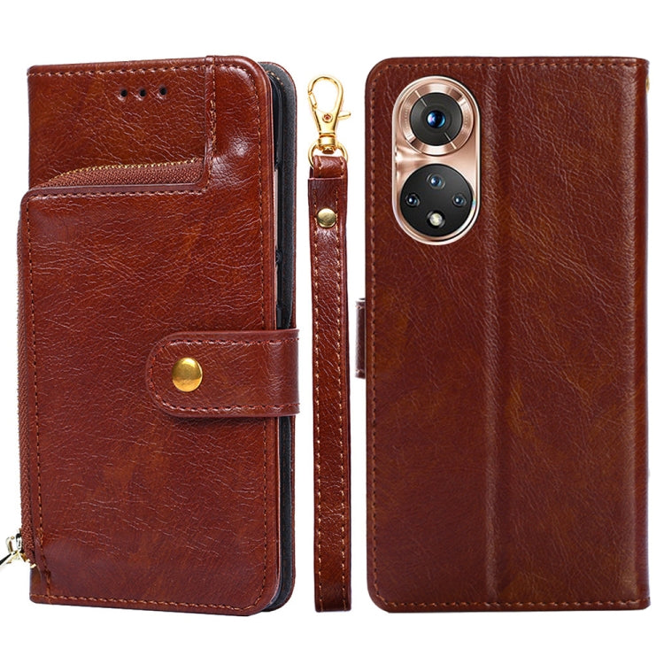 For Honor 50 Zipper Bag PU + TPU Horizontal Flip Leather Case with Holder & Card Slot & Wallet & Lanyard