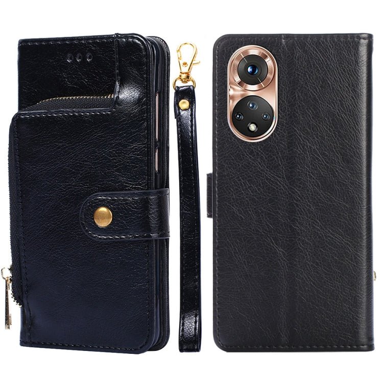 For Honor 50 Pro Zipper Bag PU + TPU Horizontal Flip Leather Case with Holder & Card Slot & Wallet & Lanyard