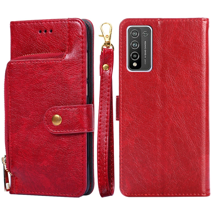 For Honor 10X Lite Zipper Bag PU + TPU Horizontal Flip Leather Case with Holder & Card Slot & Wallet & Lanyard