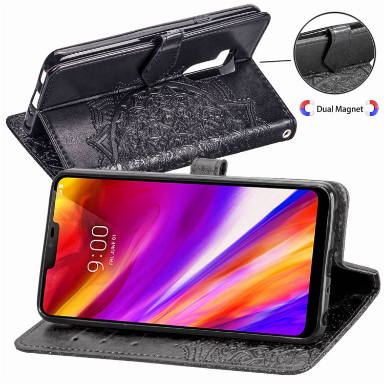 For LG G7 ThinQ Halfway Mandala Embossing Pattern Horizontal Flip Leather Case with Holder & Card Slots & Wallet & Lanyard