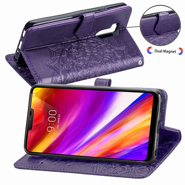 For LG G7 ThinQ Halfway Mandala Embossing Pattern Horizontal Flip Leather Case with Holder & Card Slots & Wallet & Lanyard