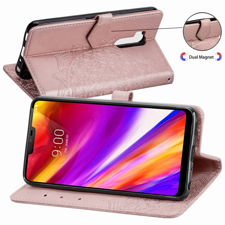 For LG G7 ThinQ Halfway Mandala Embossing Pattern Horizontal Flip Leather Case with Holder & Card Slots & Wallet & Lanyard