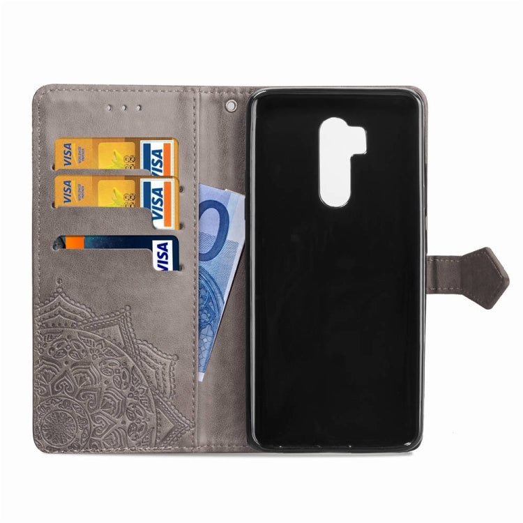 For LG G7 ThinQ Halfway Mandala Embossing Pattern Horizontal Flip Leather Case with Holder & Card Slots & Wallet & Lanyard