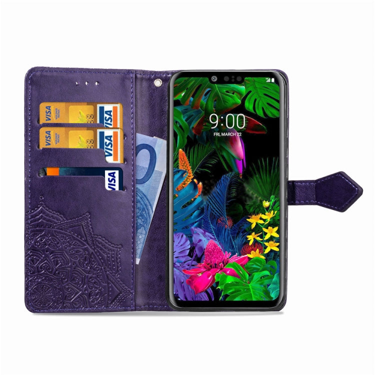For LG G8 ThinQ Halfway Mandala Embossing Pattern Horizontal Flip Leather Case with Holder & Card Slots & Wallet & Lanyard
