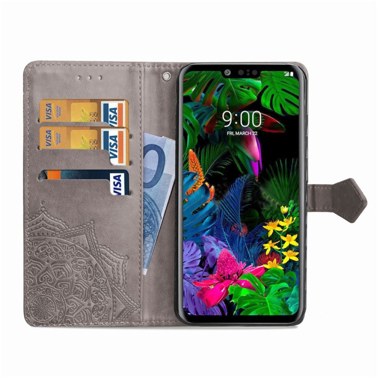 For LG G8 ThinQ Halfway Mandala Embossing Pattern Horizontal Flip Leather Case with Holder & Card Slots & Wallet & Lanyard