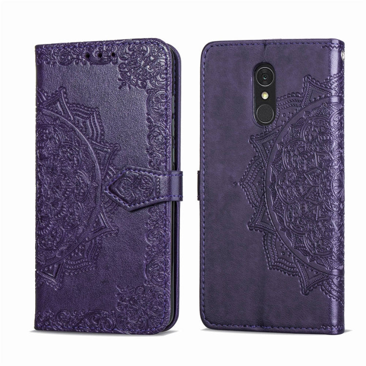 For LG Q7 (2018) Halfway Mandala Embossing Pattern Horizontal Flip Leather Case with Holder & Card Slots & Wallet & Lanyard