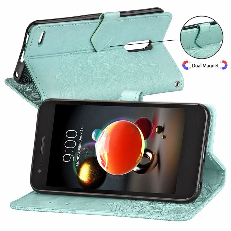 For LG K8 (2018) Halfway Mandala Embossing Pattern Horizontal Flip Leather Case with Holder & Card Slots & Wallet & Lanyard