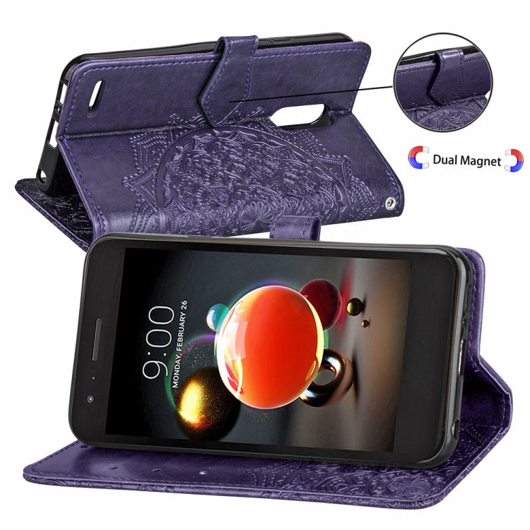 For LG K8 (2018) Halfway Mandala Embossing Pattern Horizontal Flip Leather Case with Holder & Card Slots & Wallet & Lanyard