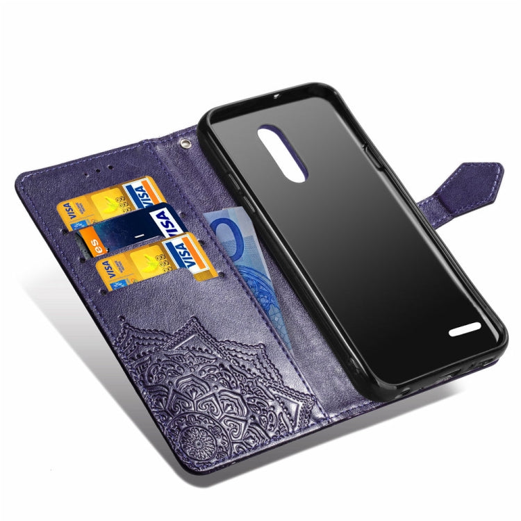 For LG K8 (2018) Halfway Mandala Embossing Pattern Horizontal Flip Leather Case with Holder & Card Slots & Wallet & Lanyard