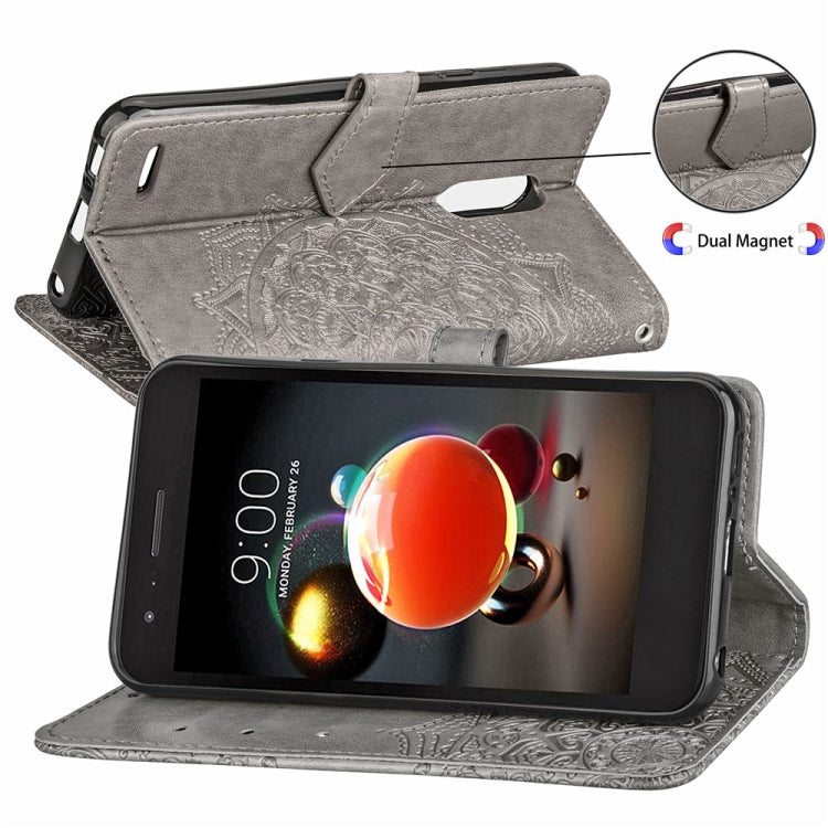 For LG K8 (2018) Halfway Mandala Embossing Pattern Horizontal Flip Leather Case with Holder & Card Slots & Wallet & Lanyard