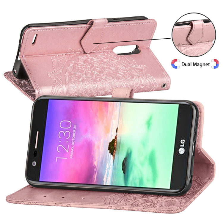 For LG K10 (2018) Halfway Mandala Embossing Pattern Horizontal Flip Leather Case with Holder & Card Slots & Wallet & Lanyard