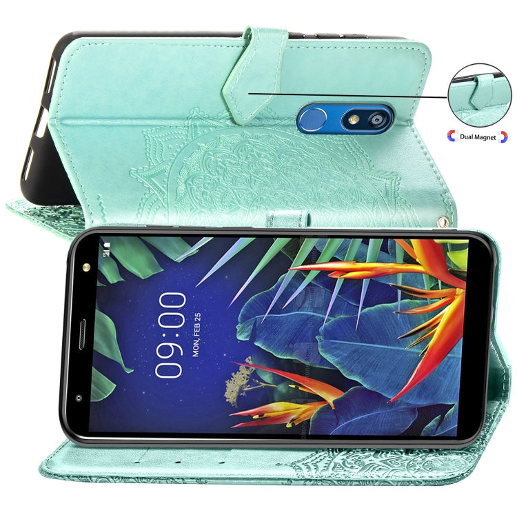For LG K40 Halfway Mandala Embossing Pattern Horizontal Flip Leather Case with Holder & Card Slots & Wallet & Lanyard