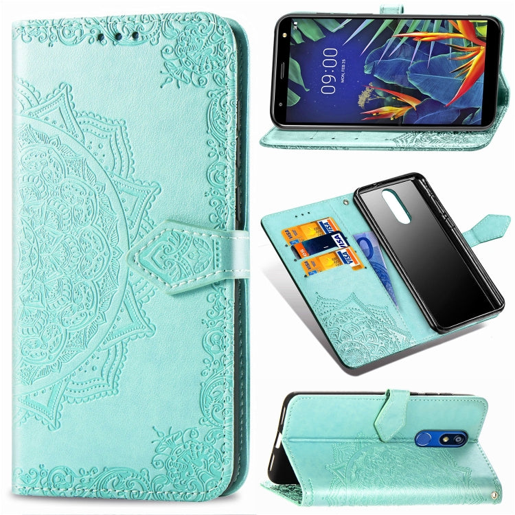 For LG K40 Halfway Mandala Embossing Pattern Horizontal Flip Leather Case with Holder & Card Slots & Wallet & Lanyard