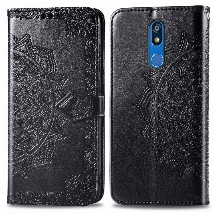For LG K40 Halfway Mandala Embossing Pattern Horizontal Flip Leather Case with Holder & Card Slots & Wallet & Lanyard