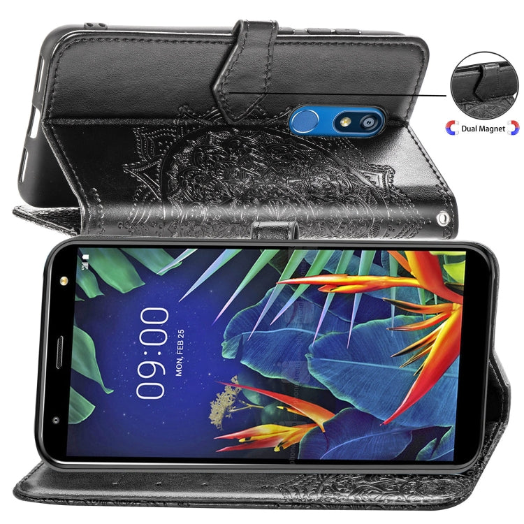 For LG K40 Halfway Mandala Embossing Pattern Horizontal Flip Leather Case with Holder & Card Slots & Wallet & Lanyard