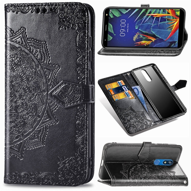 For LG K40 Halfway Mandala Embossing Pattern Horizontal Flip Leather Case with Holder & Card Slots & Wallet & Lanyard