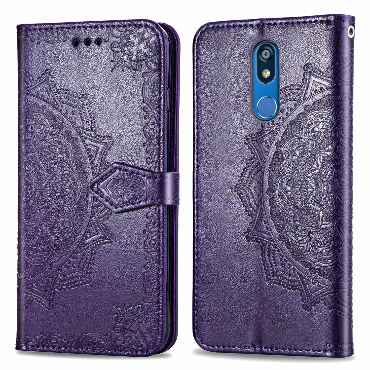 For LG K40 Halfway Mandala Embossing Pattern Horizontal Flip Leather Case with Holder & Card Slots & Wallet & Lanyard