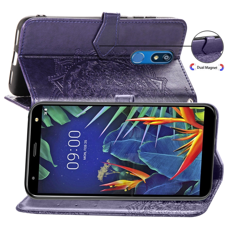 For LG K40 Halfway Mandala Embossing Pattern Horizontal Flip Leather Case with Holder & Card Slots & Wallet & Lanyard