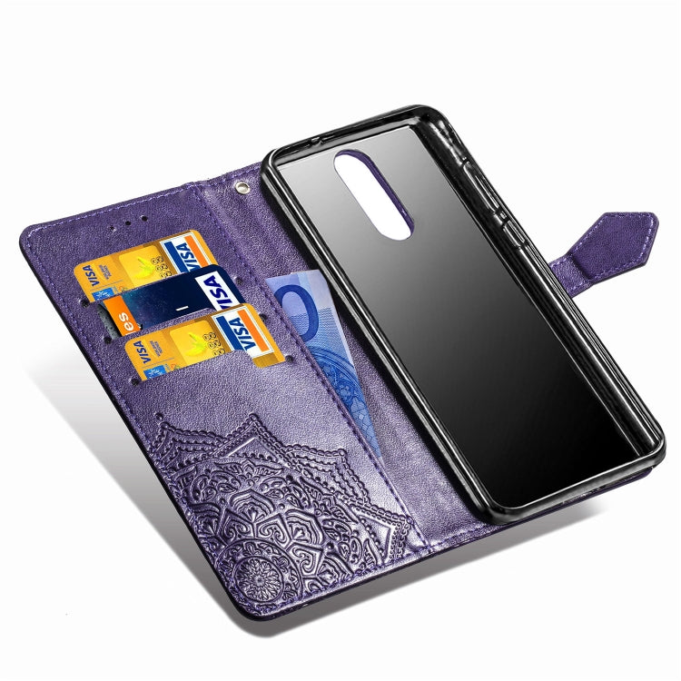 For LG K40 Halfway Mandala Embossing Pattern Horizontal Flip Leather Case with Holder & Card Slots & Wallet & Lanyard