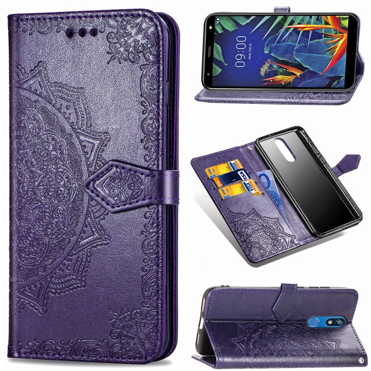 For LG K40 Halfway Mandala Embossing Pattern Horizontal Flip Leather Case with Holder & Card Slots & Wallet & Lanyard