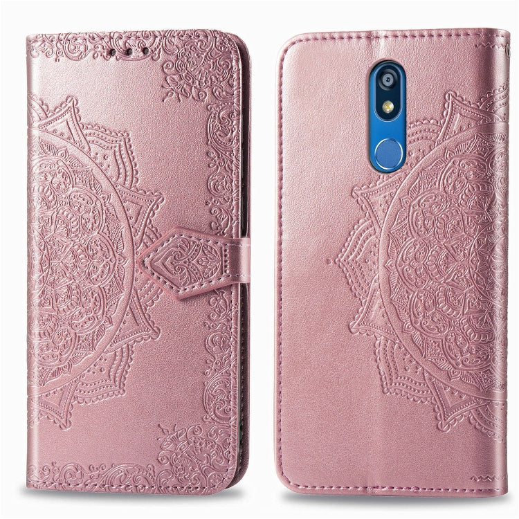 For LG K40 Halfway Mandala Embossing Pattern Horizontal Flip Leather Case with Holder & Card Slots & Wallet & Lanyard