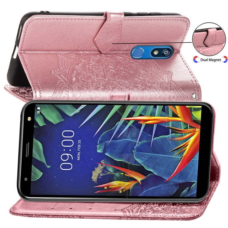 For LG K40 Halfway Mandala Embossing Pattern Horizontal Flip Leather Case with Holder & Card Slots & Wallet & Lanyard