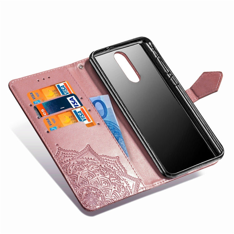 For LG K40 Halfway Mandala Embossing Pattern Horizontal Flip Leather Case with Holder & Card Slots & Wallet & Lanyard