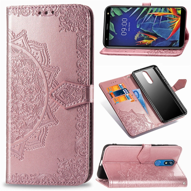 For LG K40 Halfway Mandala Embossing Pattern Horizontal Flip Leather Case with Holder & Card Slots & Wallet & Lanyard