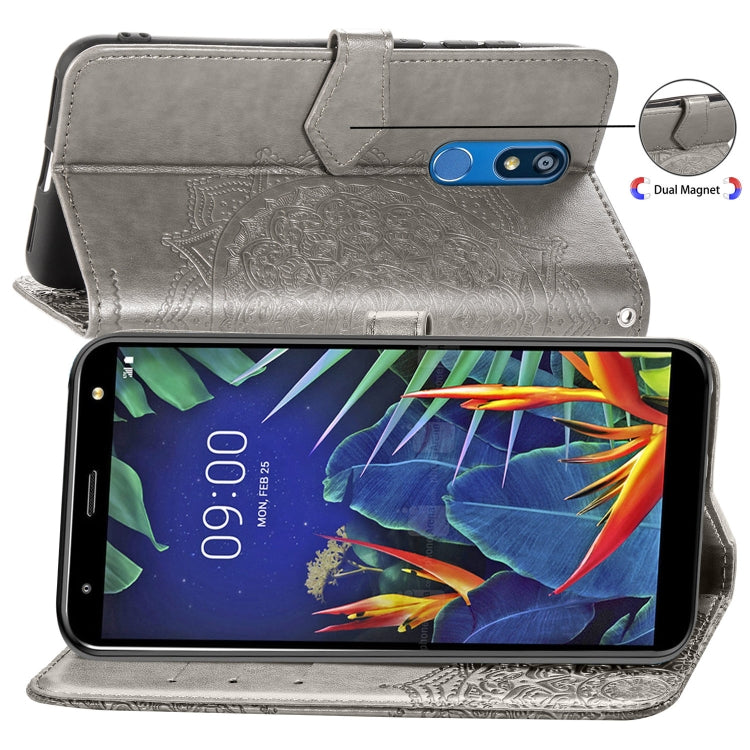 For LG K40 Halfway Mandala Embossing Pattern Horizontal Flip Leather Case with Holder & Card Slots & Wallet & Lanyard
