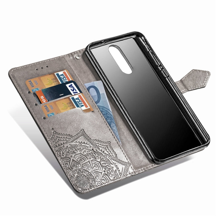 For LG K40 Halfway Mandala Embossing Pattern Horizontal Flip Leather Case with Holder & Card Slots & Wallet & Lanyard