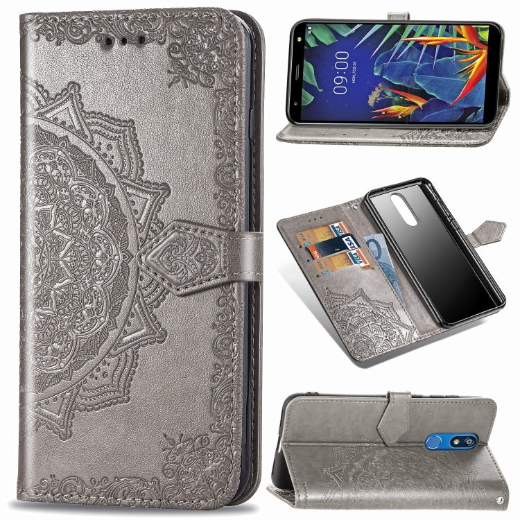 For LG K40 Halfway Mandala Embossing Pattern Horizontal Flip Leather Case with Holder & Card Slots & Wallet & Lanyard