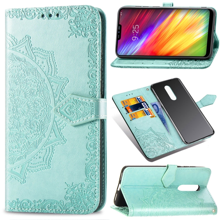 For LG Q9 Halfway Mandala Embossing Pattern Horizontal Flip Leather Case with Holder & Card Slots & Wallet & Lanyard