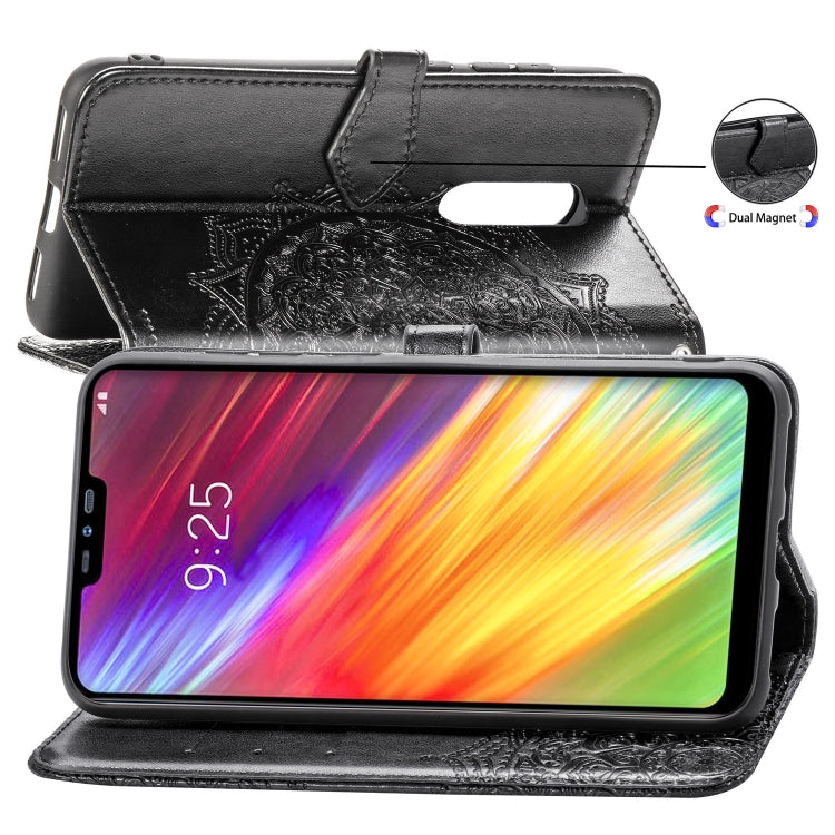 For LG Q9 Halfway Mandala Embossing Pattern Horizontal Flip Leather Case with Holder & Card Slots & Wallet & Lanyard