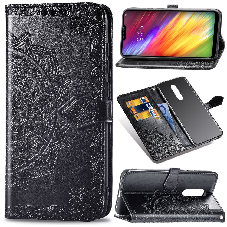 For LG Q9 Halfway Mandala Embossing Pattern Horizontal Flip Leather Case with Holder & Card Slots & Wallet & Lanyard
