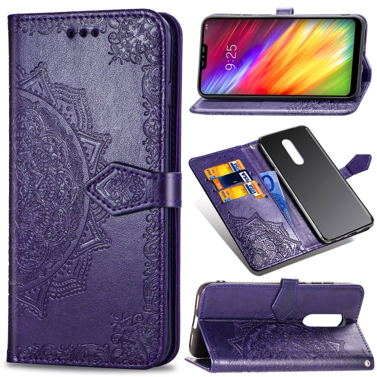 For LG Q9 Halfway Mandala Embossing Pattern Horizontal Flip Leather Case with Holder & Card Slots & Wallet & Lanyard