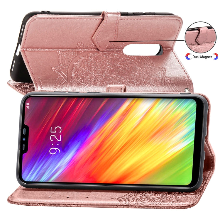 For LG Q9 Halfway Mandala Embossing Pattern Horizontal Flip Leather Case with Holder & Card Slots & Wallet & Lanyard