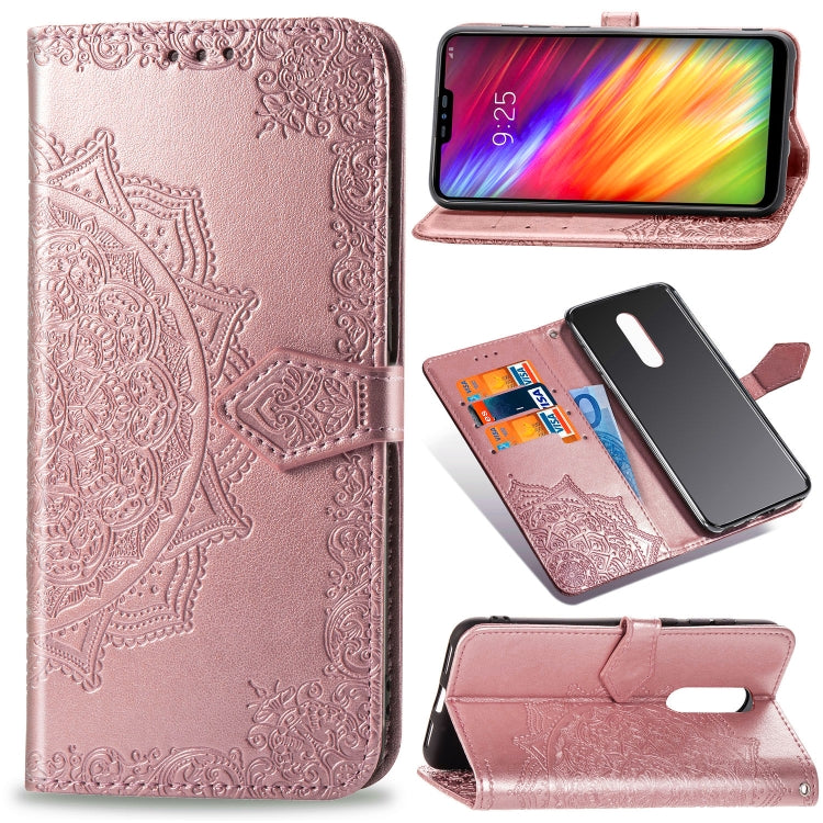 For LG Q9 Halfway Mandala Embossing Pattern Horizontal Flip Leather Case with Holder & Card Slots & Wallet & Lanyard