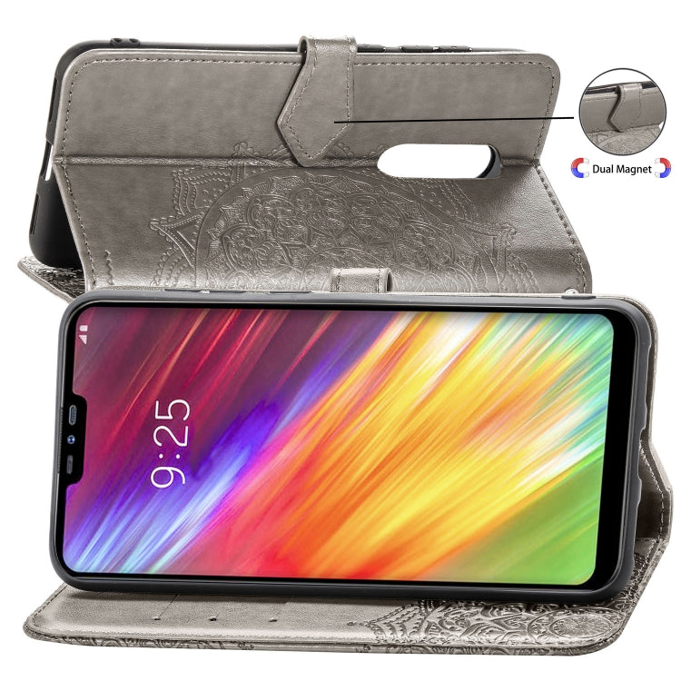 For LG Q9 Halfway Mandala Embossing Pattern Horizontal Flip Leather Case with Holder & Card Slots & Wallet & Lanyard