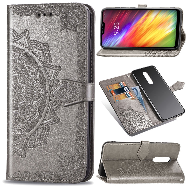 For LG Q9 Halfway Mandala Embossing Pattern Horizontal Flip Leather Case with Holder & Card Slots & Wallet & Lanyard