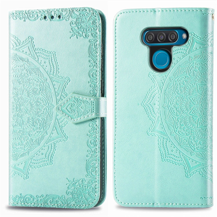 For LG Q60 Halfway Mandala Embossing Pattern Horizontal Flip Leather Case with Holder & Card Slots & Wallet & Lanyard