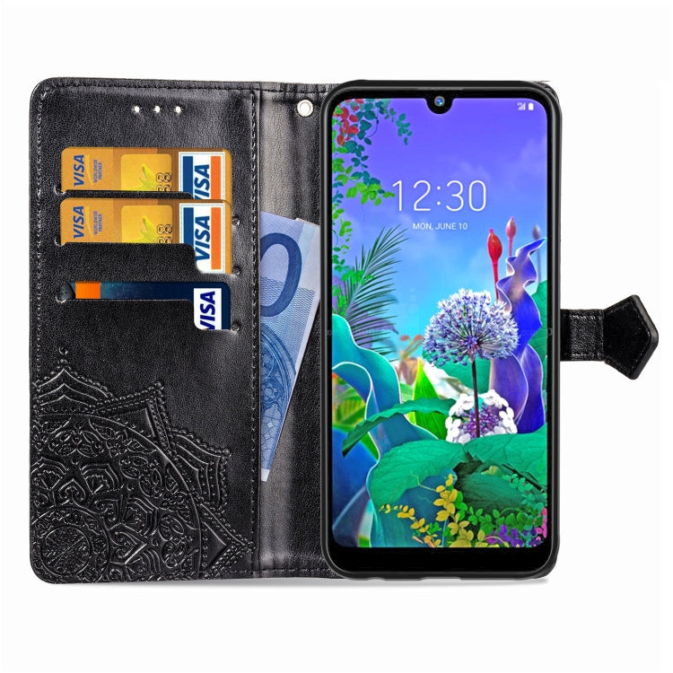 For LG Q60 Halfway Mandala Embossing Pattern Horizontal Flip Leather Case with Holder & Card Slots & Wallet & Lanyard