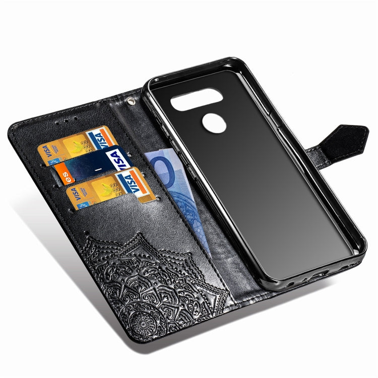 For LG Q60 Halfway Mandala Embossing Pattern Horizontal Flip Leather Case with Holder & Card Slots & Wallet & Lanyard