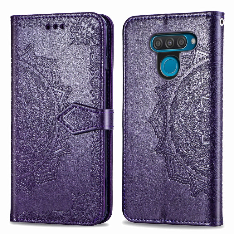 For LG Q60 Halfway Mandala Embossing Pattern Horizontal Flip Leather Case with Holder & Card Slots & Wallet & Lanyard