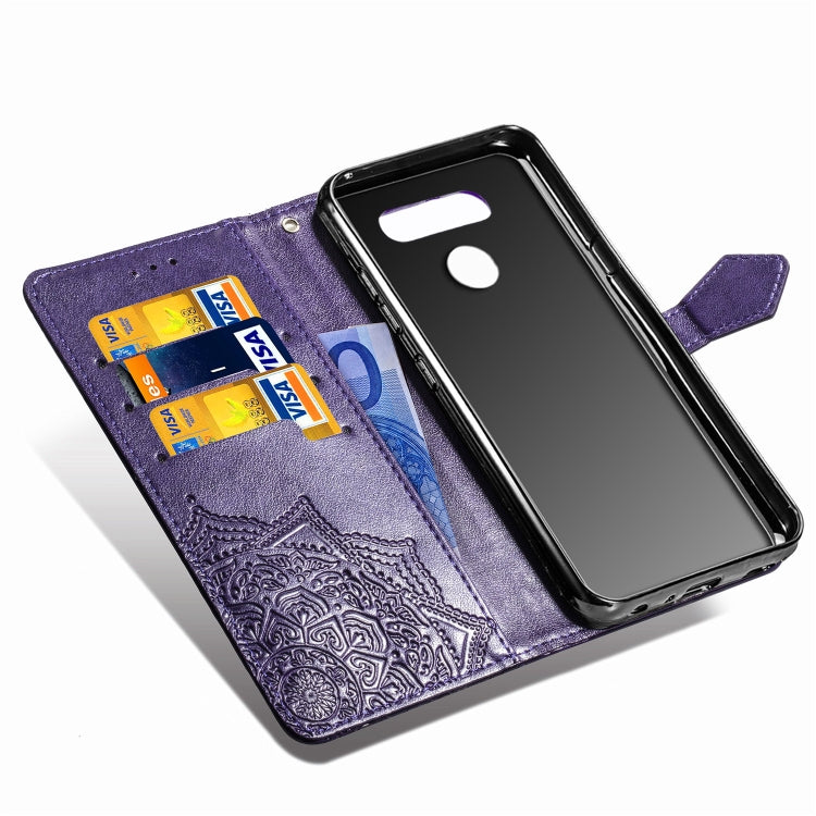 For LG Q60 Halfway Mandala Embossing Pattern Horizontal Flip Leather Case with Holder & Card Slots & Wallet & Lanyard