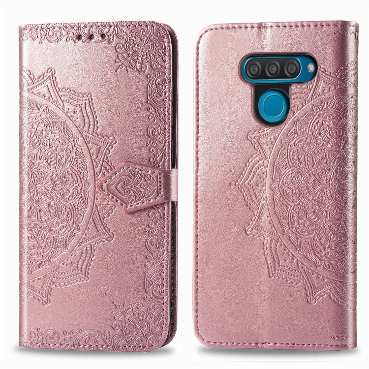 For LG Q60 Halfway Mandala Embossing Pattern Horizontal Flip Leather Case with Holder & Card Slots & Wallet & Lanyard