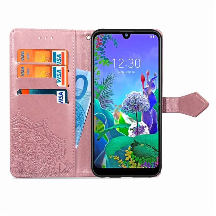 For LG Q60 Halfway Mandala Embossing Pattern Horizontal Flip Leather Case with Holder & Card Slots & Wallet & Lanyard